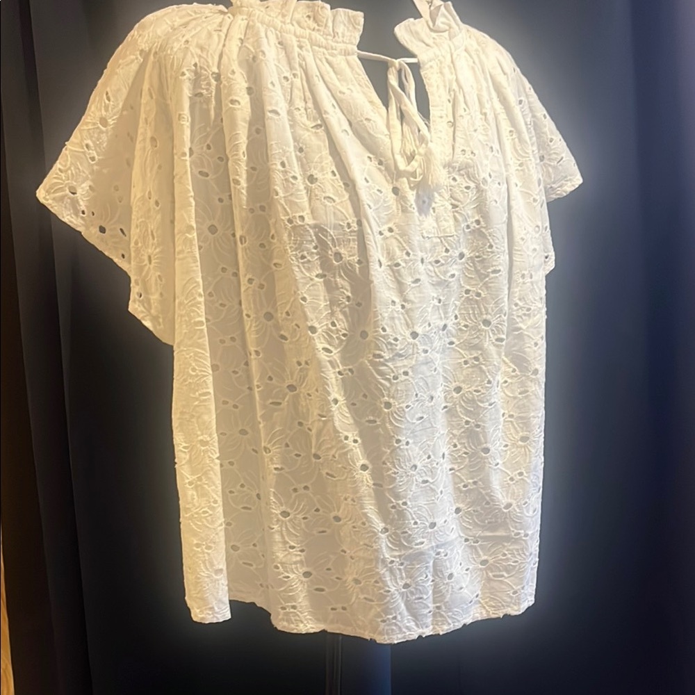 White Ruffled Flutter Sleeve Blouse with Tie Front